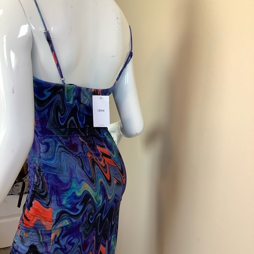 Lilyful Jade Multicolor Abstract Print Ruched Dress - Picture 7 of 7